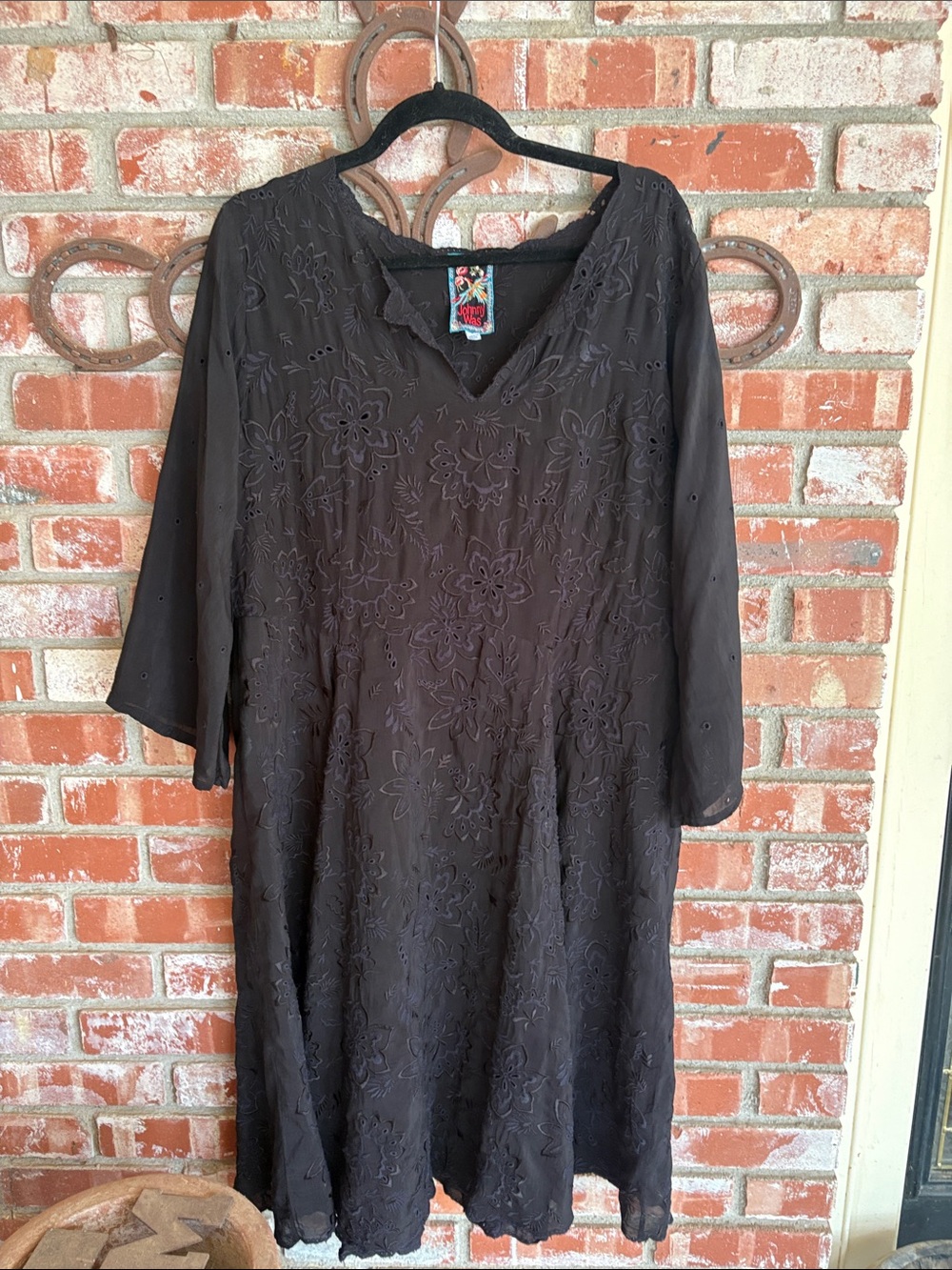 Johnny Was Black Bohemian Embroidered Tunic Dress size L